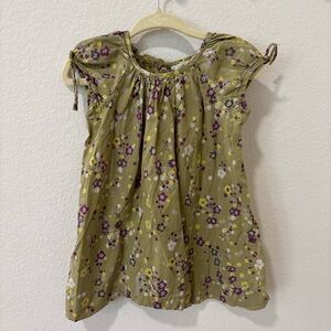 Bonpoint Olive Dress with Purple and White Floral Design